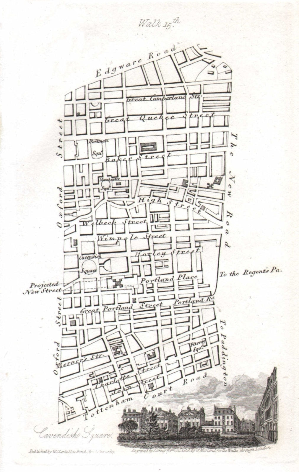 Marylebone & Fitzrovia. Oxford Street Edgware Rd Tottenham Court Road 1817 map